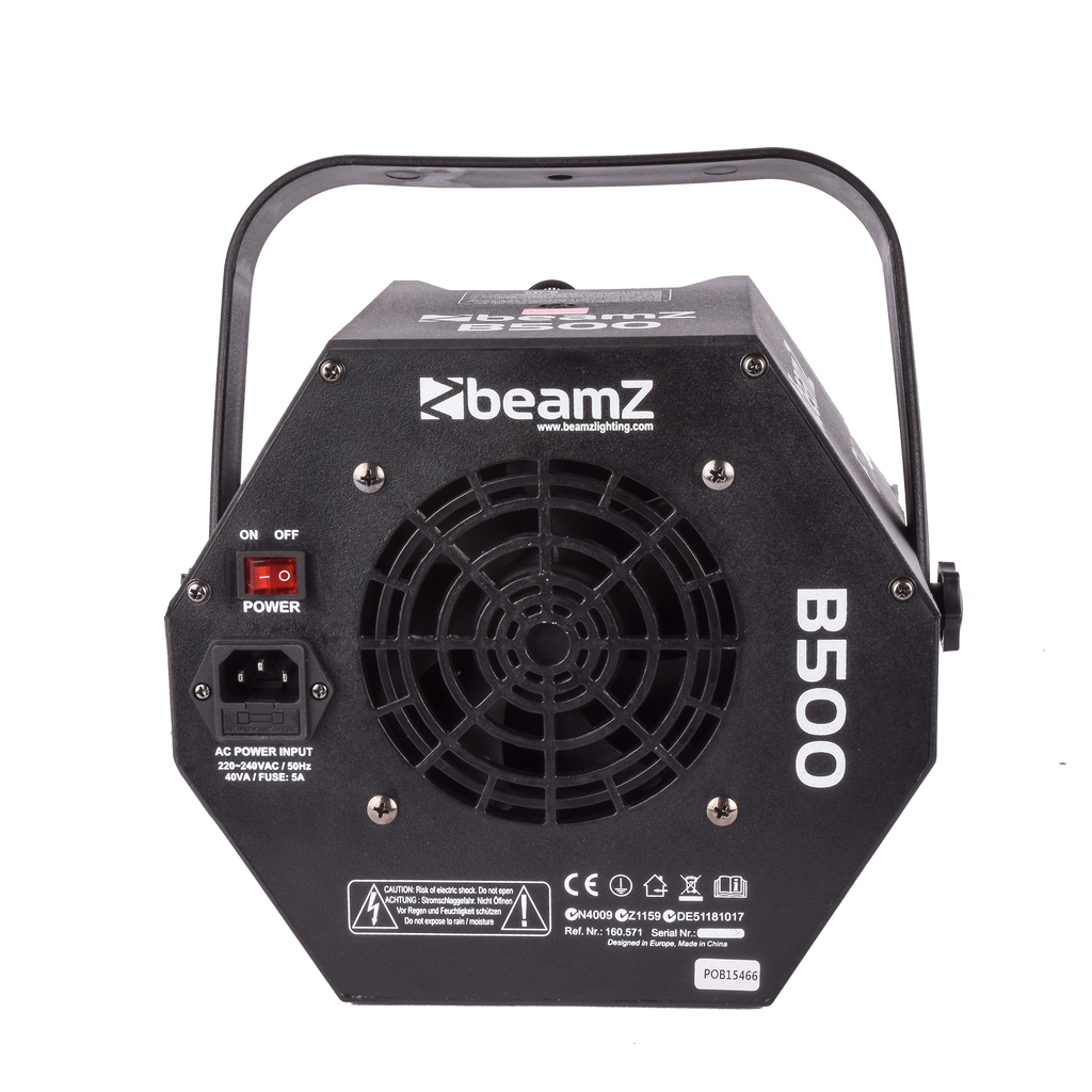 BeamZ Bubble Machine backside picture. Affordable rental with BIYU.