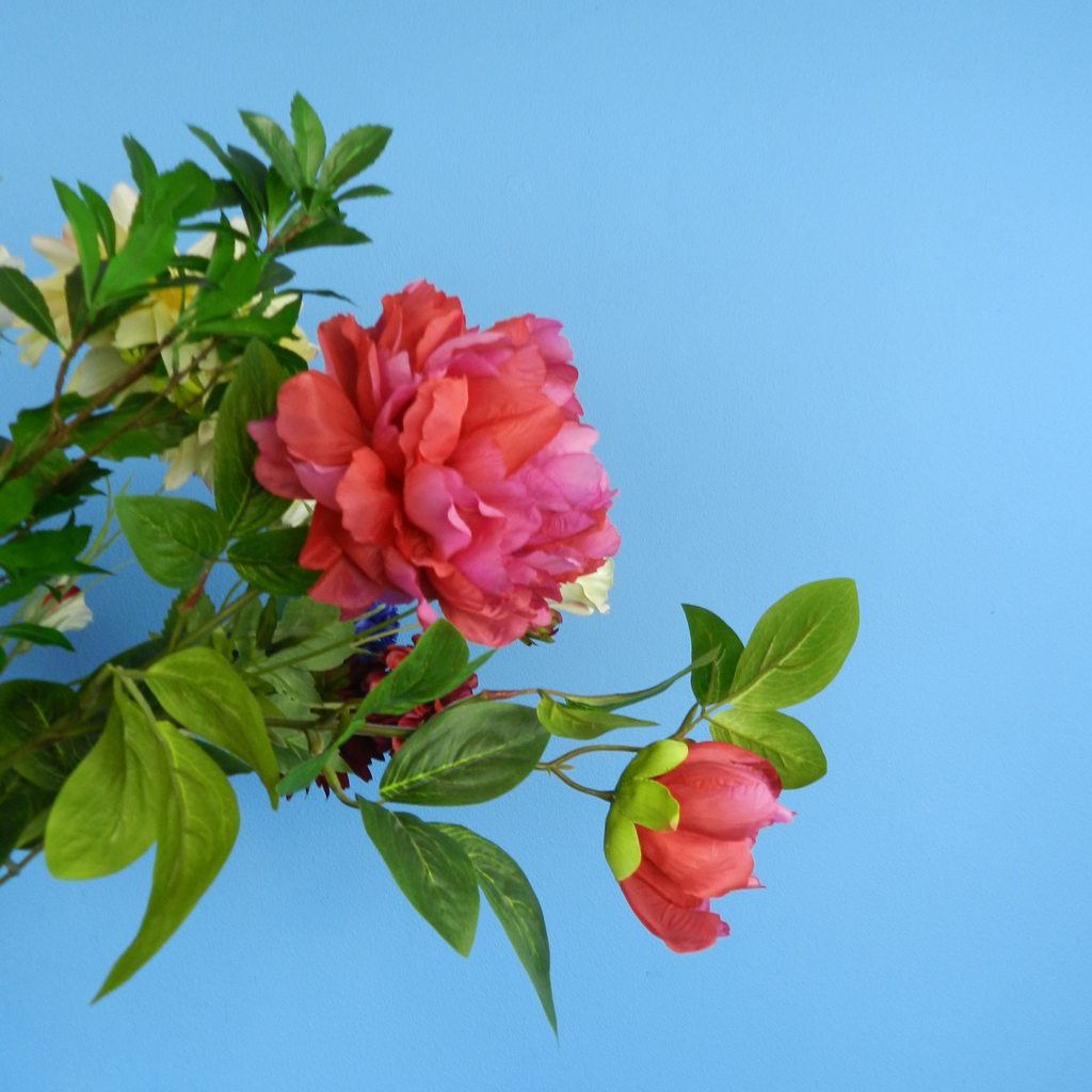 Huur deze kleurrijke rode roze en blauwe kunstbloemen en blijvende bloemen bij BIYU