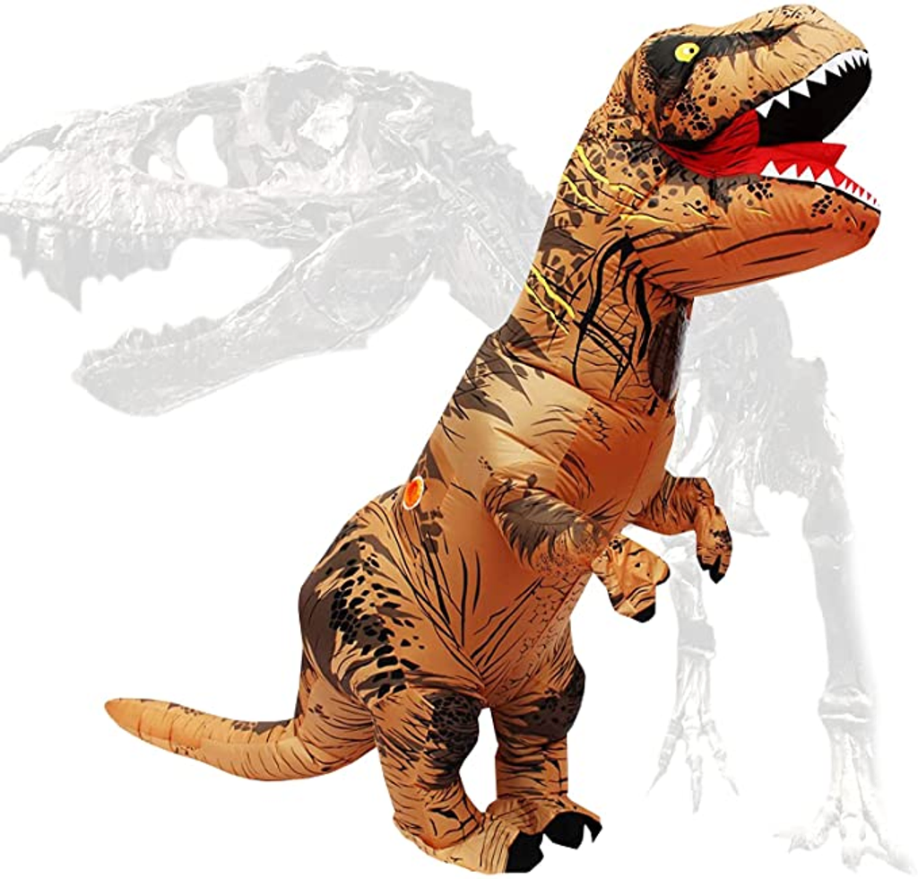 Opblaasbaar T-rex kostuum kind makkelijk en goedkoop huren bij BIYU