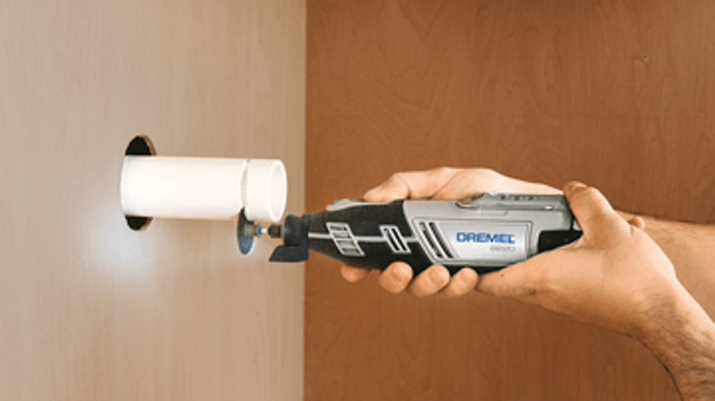 Dremel cordless Multi-tool 12V Li-ion used to cut-off a small water pipe in the house for plumbing purposes. Affordable rental with BIYU.