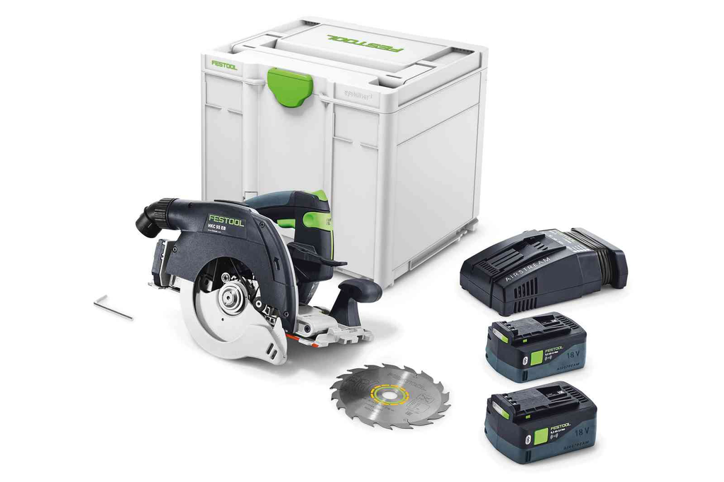 The Festool cordless pendulum circular cut saw cuts e.g. roof battens to size perfectly. Easy and affordable rental with BIYU