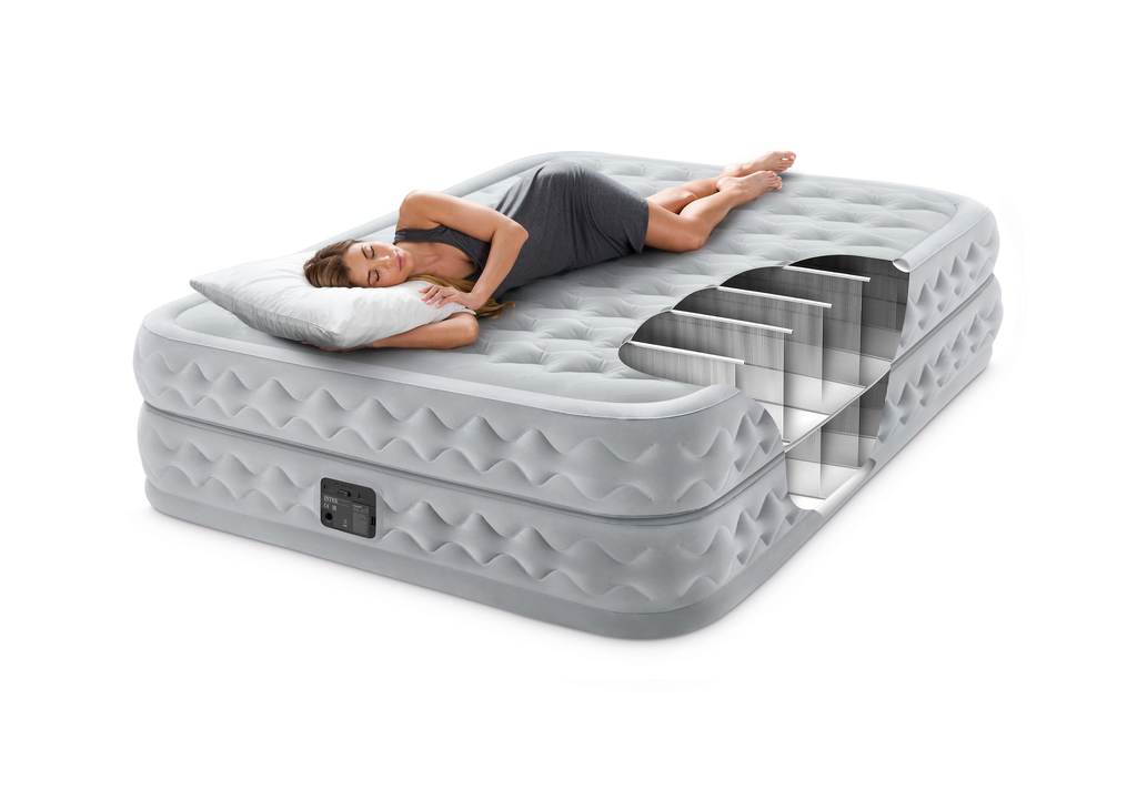 Rent the Intex double airbed at BIYU for a comfortable overnight stay for a lodger. Built-in electric pump and mesh structure for maximum air circulation and ventilation.