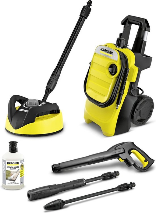 Rent this Kärcher K 4 Compact pressure washer with T-Racer patio cleaner with BIYU 