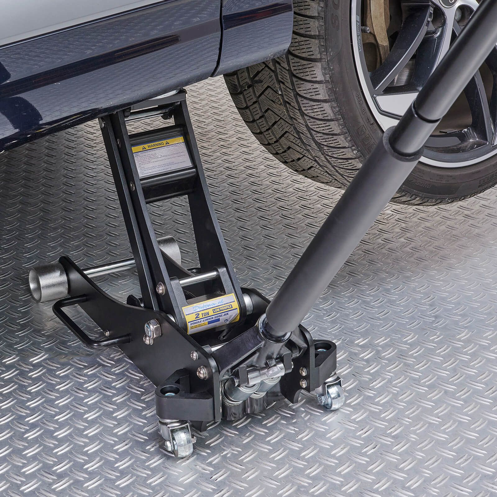 Rent the 2 ton Datona garage jack from BIYU for effortless lifting of cars. Stable, durable, and easy to maneuver with swivel wheels.