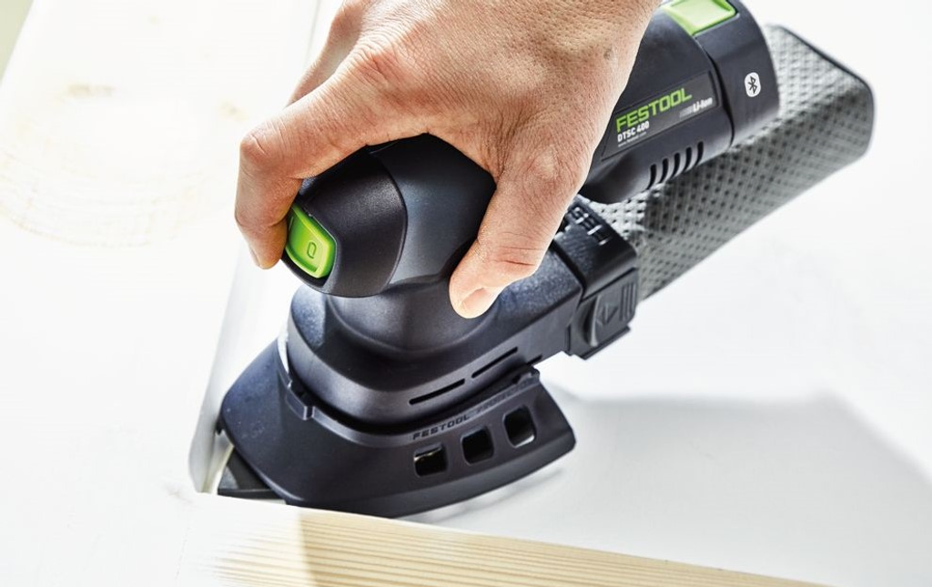 Rent Festool cordless delta sander to easily sand any wooden table. Easy and affordable rental with BIYU