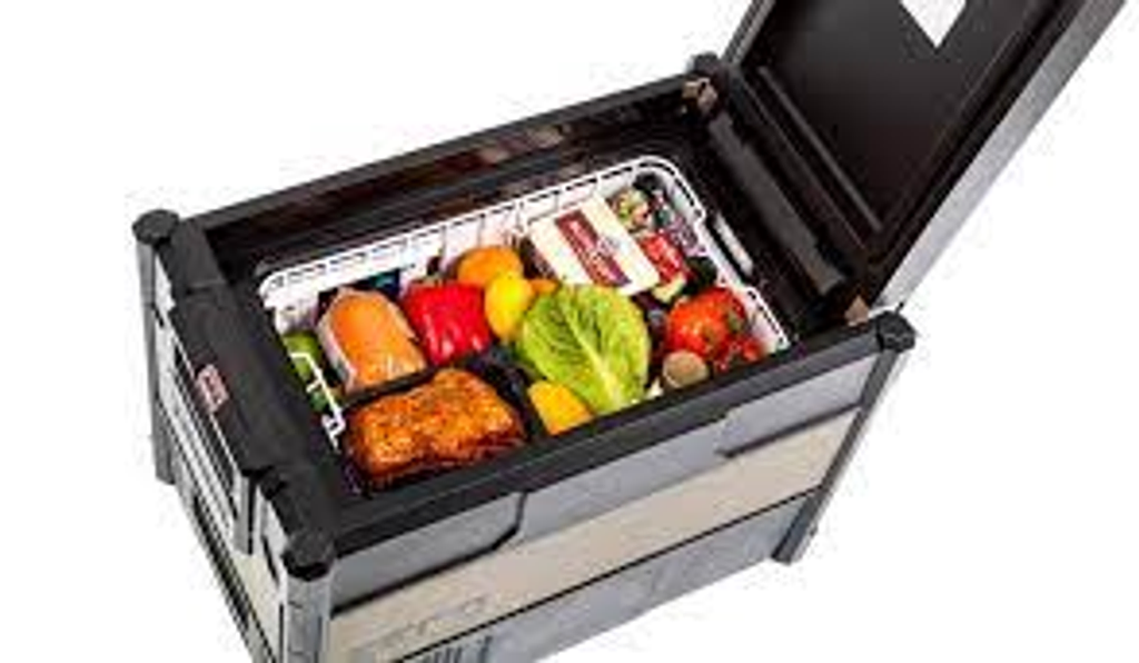 ARB Portable Electronic Freezer. Filled with vegetables. Affordable rental with BIYU.