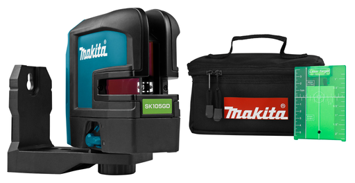 The Makita battery-powered cross-line laser is an automatic green laser level with an indoor visibility of up to 35m