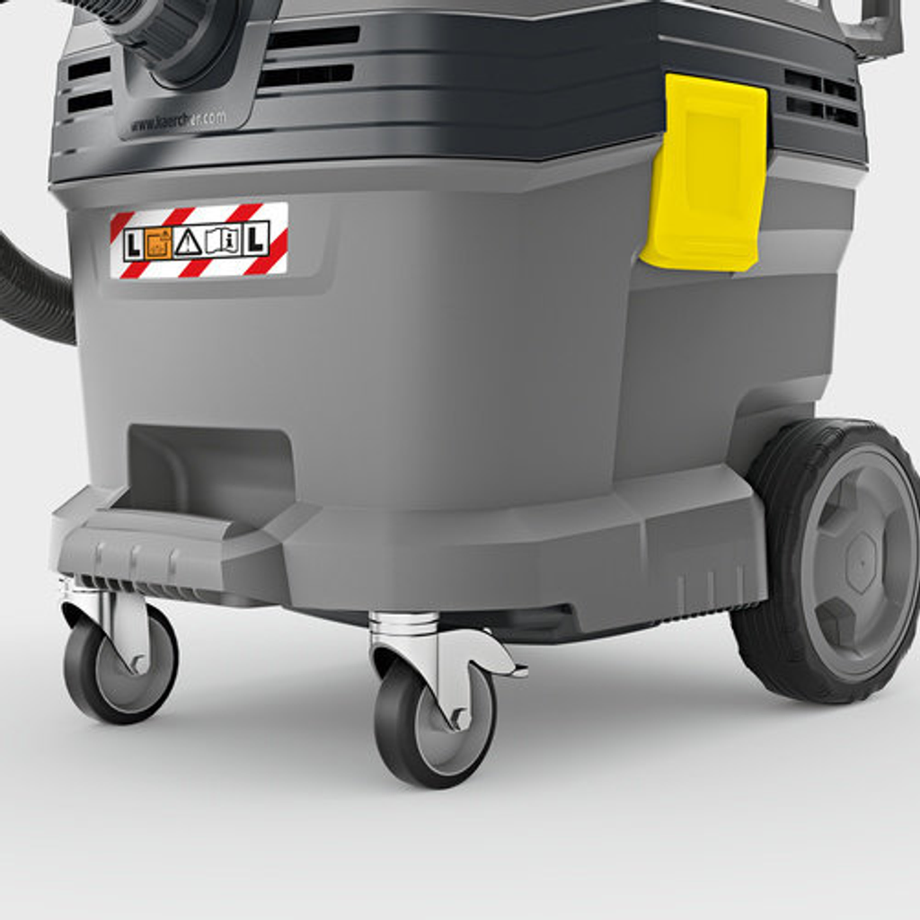 Kärcher professional wet and dry vacuum cleaner NT 30/1 Tact L has castor wheels which makes it super easy to handle. Rent from BIYU.
