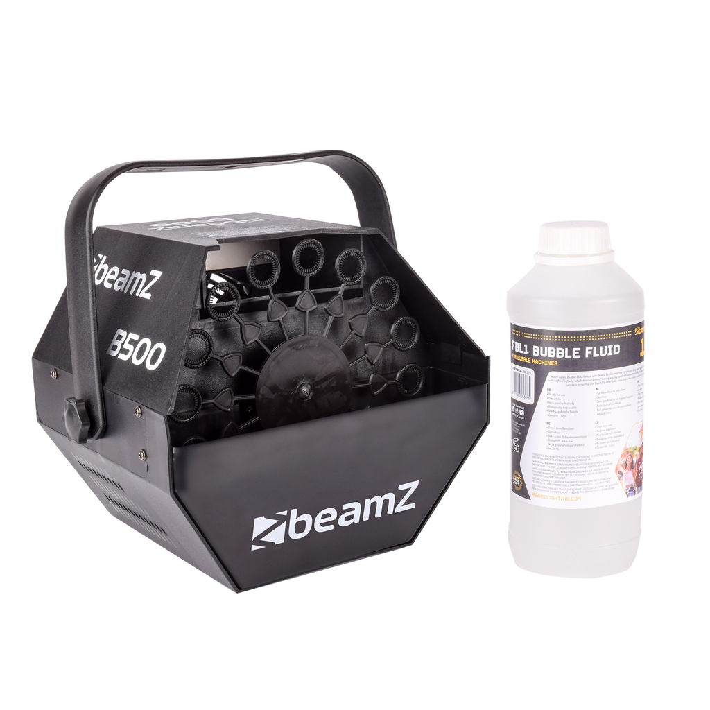BeamZ Bubble Machine with bubble liquid. Affordable rental with BIYU.