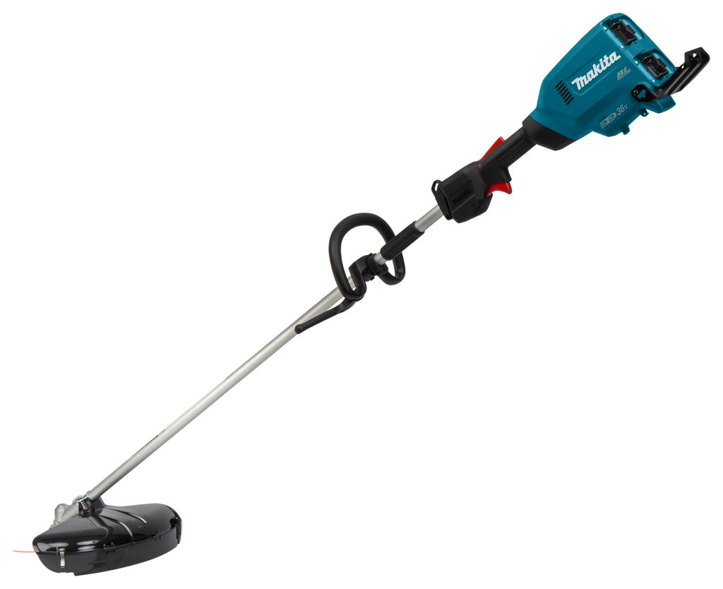 Professional cordless brushcutter with a particularly powerful top-mounted 2x18 V engine with a power of 1 kW