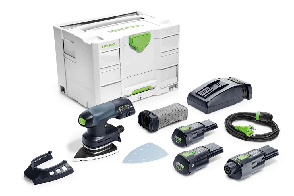 Rent this powerful Festool cordless Delta sander with all accessories and systainer container now from BIYU!