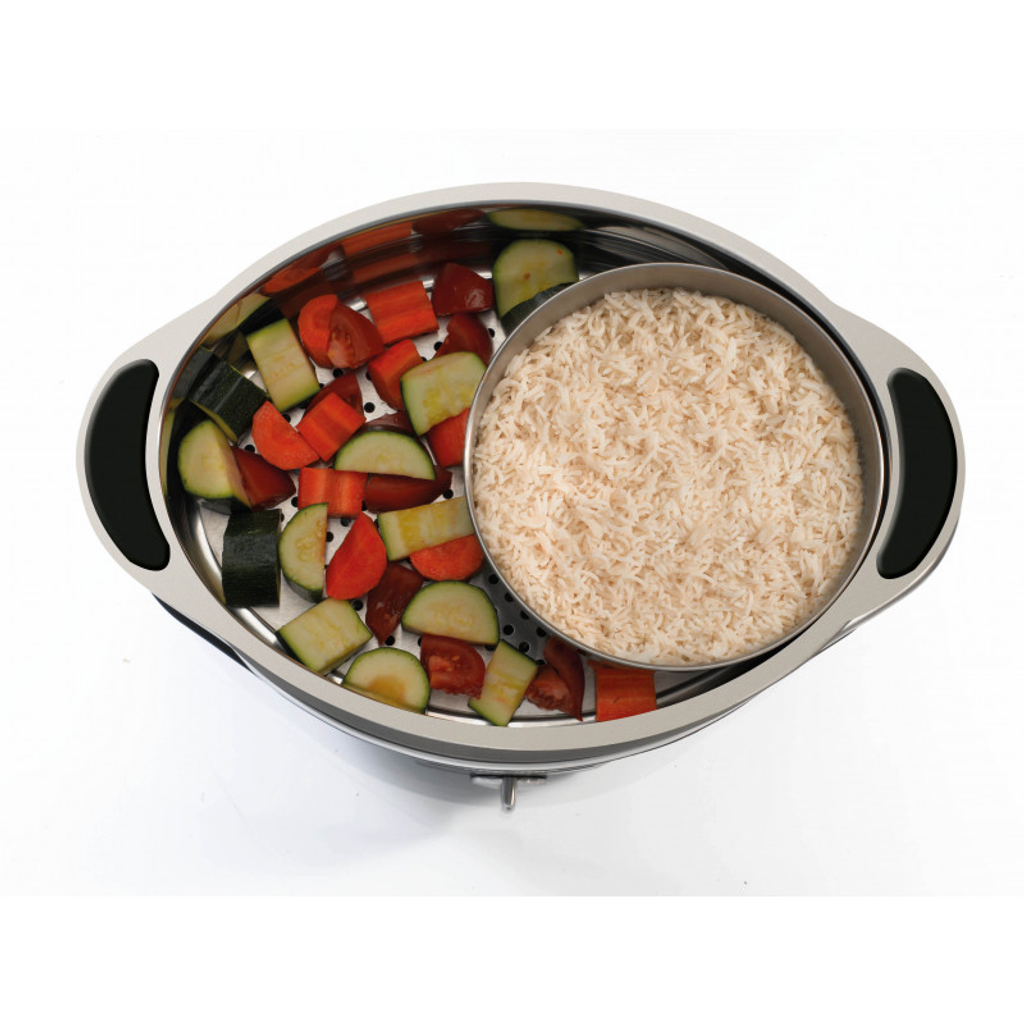 Magimix multifunctionele stoomkoker met 4 zones met rijst en groente makkelijk en goedkoop huren bij BIYU