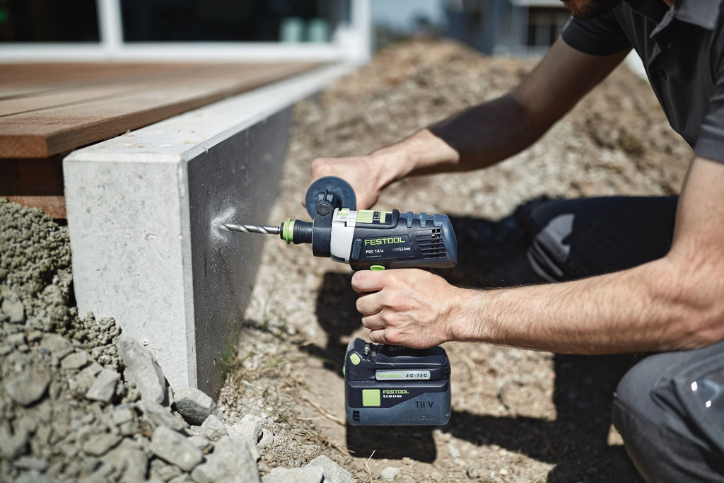 This Festool cordless percussion drill is perfect for drilling brickwork. Easy and affordable rental with BIYU