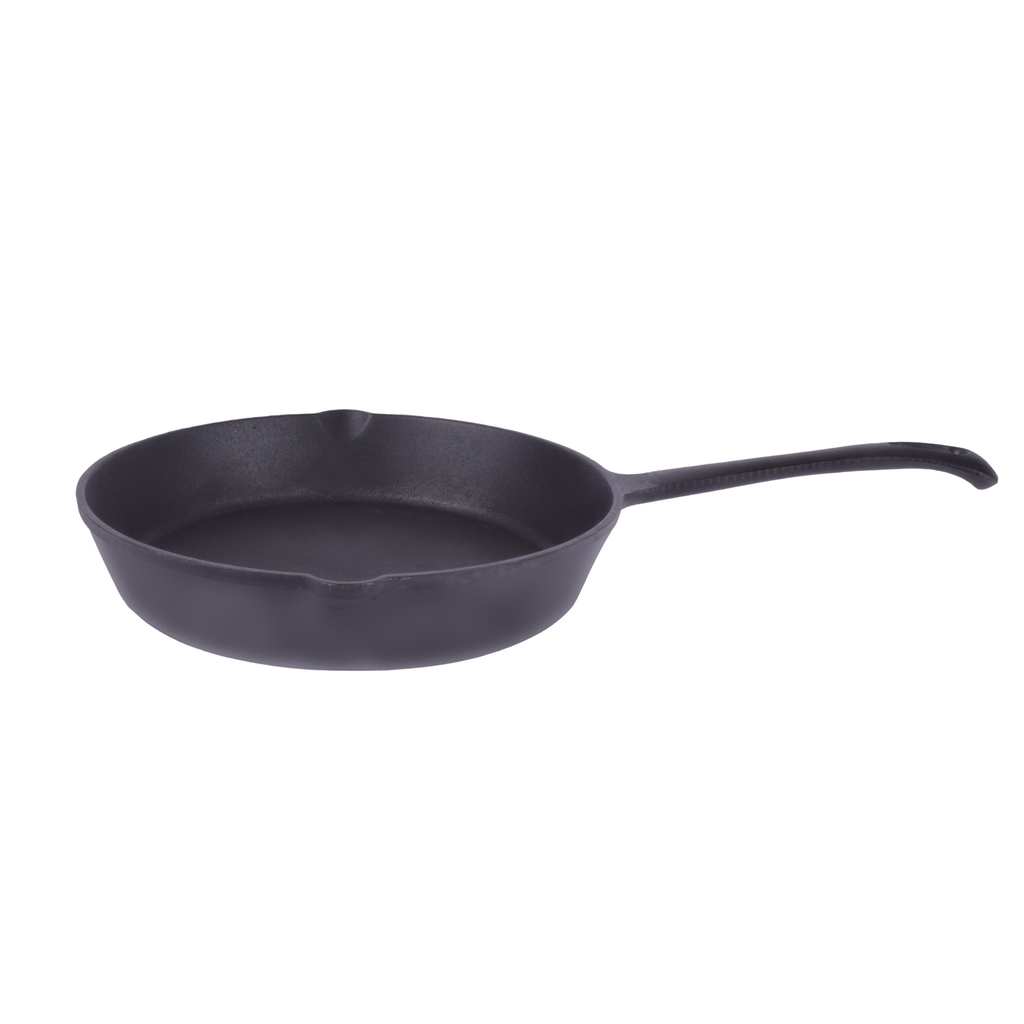 Rent a durable cast-iron frying pan Ø 21cm from The Windmill at BIYU. Natural non-stick coating, suitable for all heat sources.
