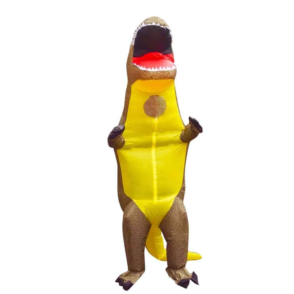 Inflatable T-Rex Consume for carnival and fancy dress. Front side picture.Affordable rental with BIYU.