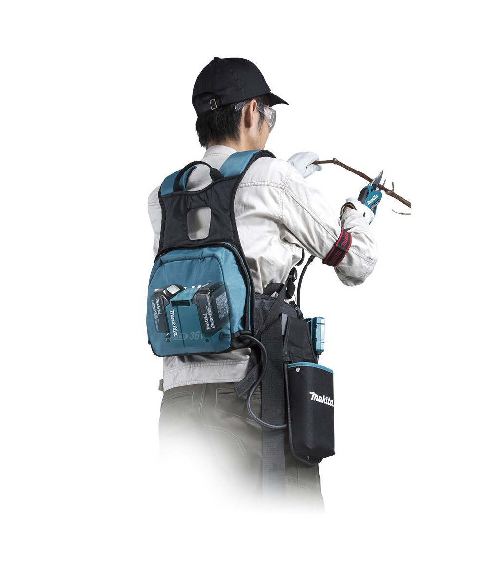 The ergonomic harness for the batteries of the Makita electric pruner shears provides comfort during work